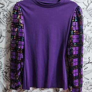 Vibrant Purple Women's Top with Sequin Sleeves